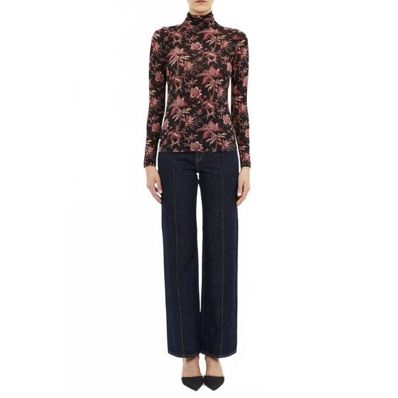 NEW ULLA JOHNSON aurelia turtleneck long sleeve top in midnight lily